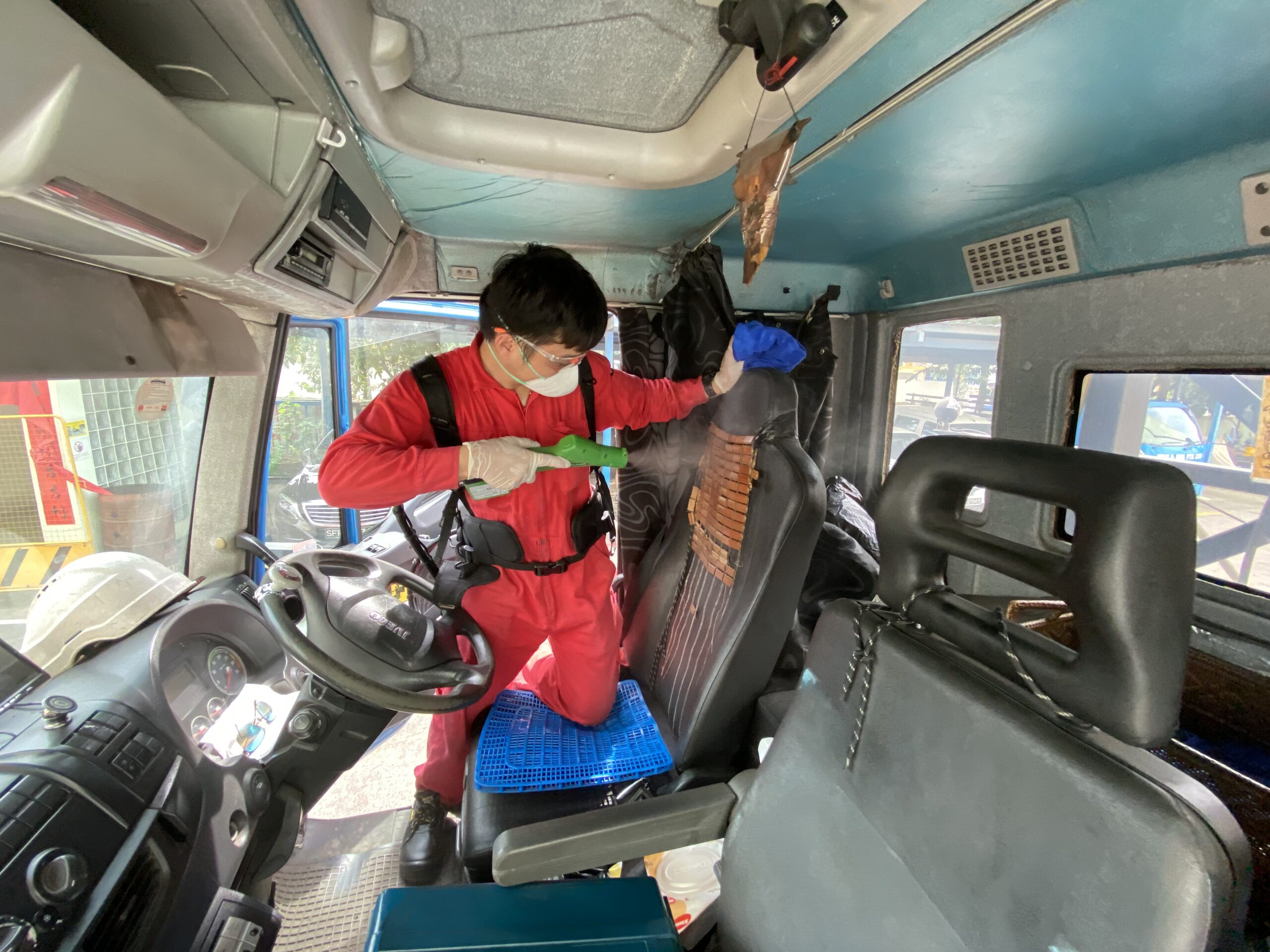 Deployment of disinfection using antimicrobial preventive measure to waste collection vehicles