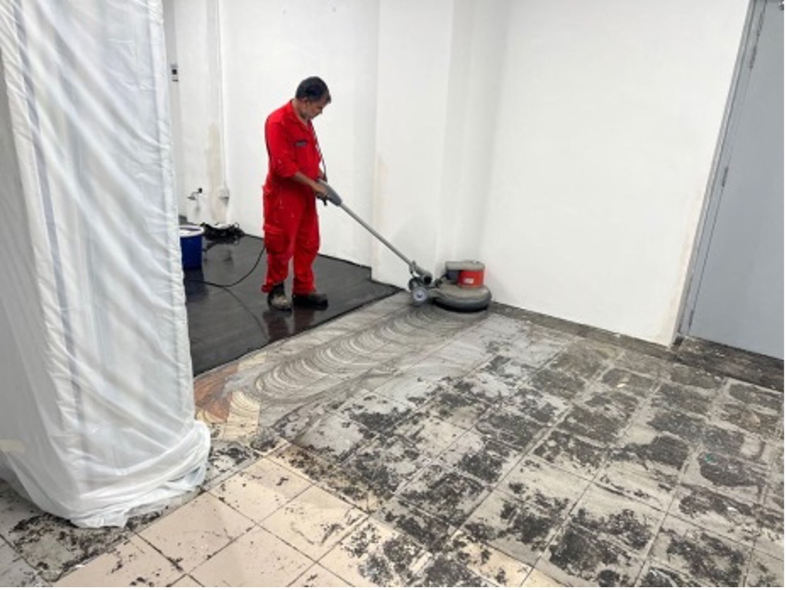 Floor Polishing to remove soot