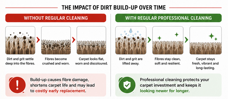 Helps Extend the Life of Your Carpet Dirt and grit can wear down carpet fibres over time, especially in high-traffic areas.